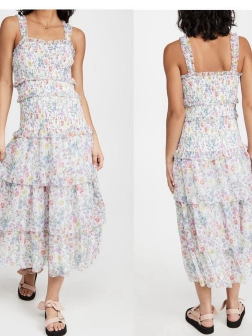 SAYLOR Maxi Dress LEANNA FLORAL DRESS Smocked Sundress Tiered white chic boho
